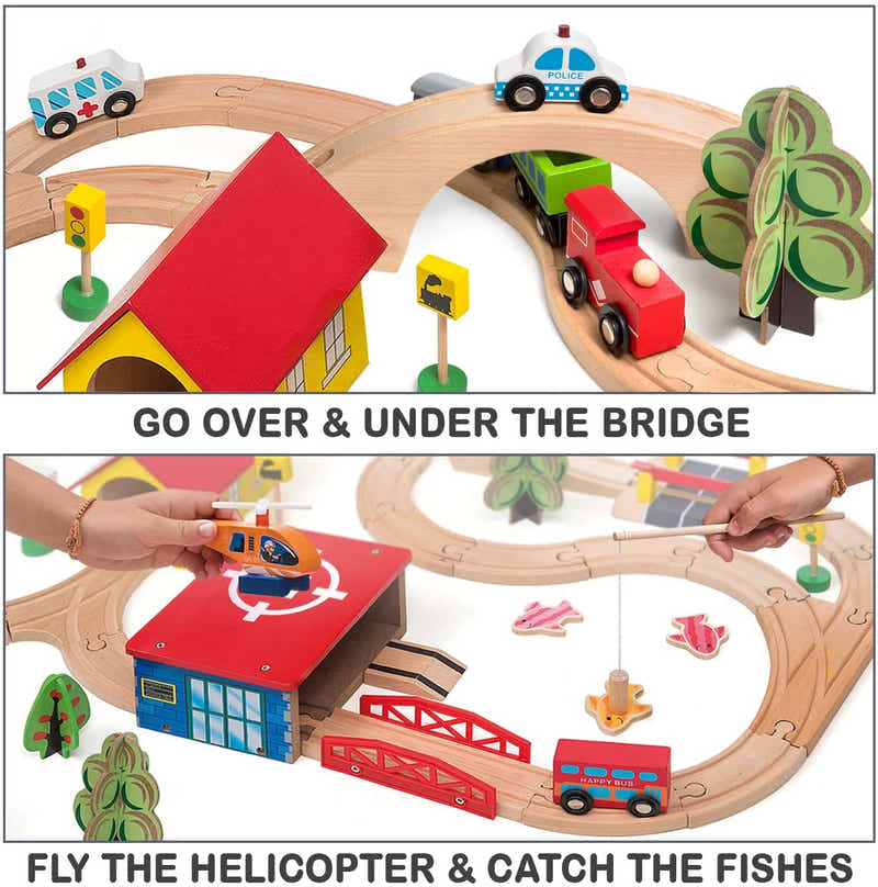 DS BS Wooden Train Tracks & Trains Construction Toys-Railway Station