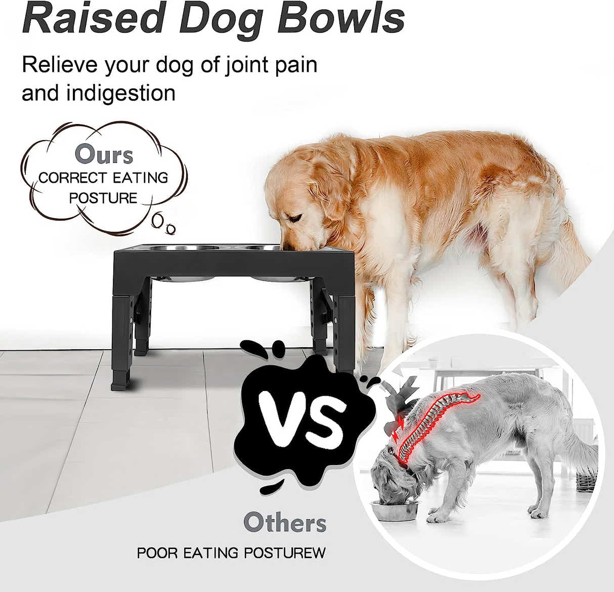 DS BS 5 Height Adjustable Elevated Dog Feeder Table with 2 Dog Bowl