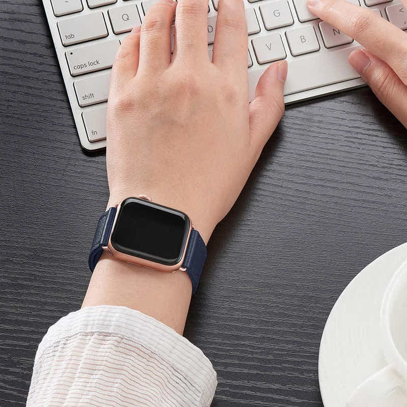 DS BS Leather Bands Compatible With Apple Watch Band for 42MM 44MM 45MM-Blue