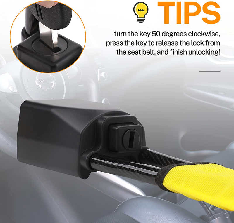 DS BS Universal Anti-Theft Steering Wheel Steel Wire Lock-Yellow