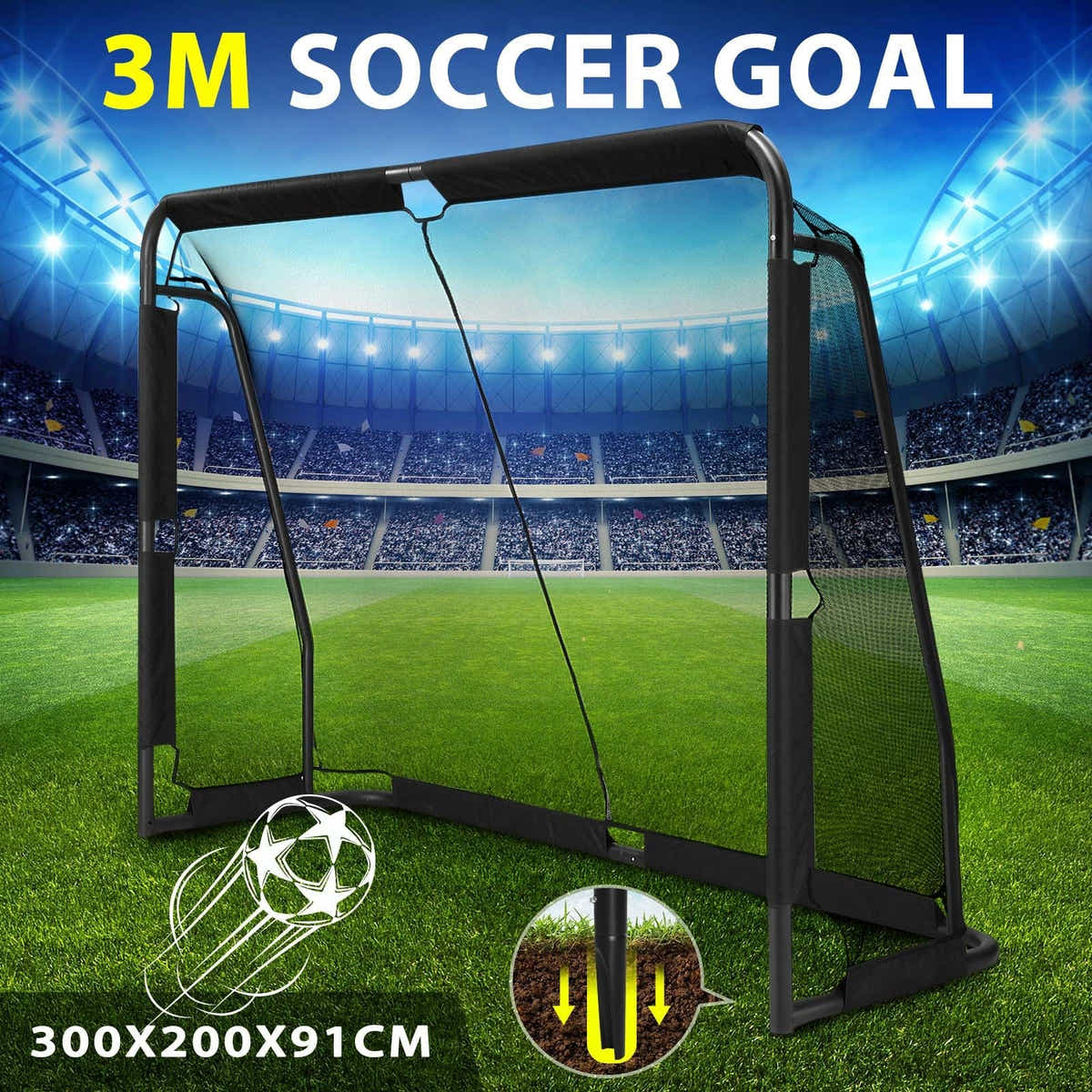 DS BD Soccer Goal Football Net Set Metal Frame Game Training Adults 3x2m