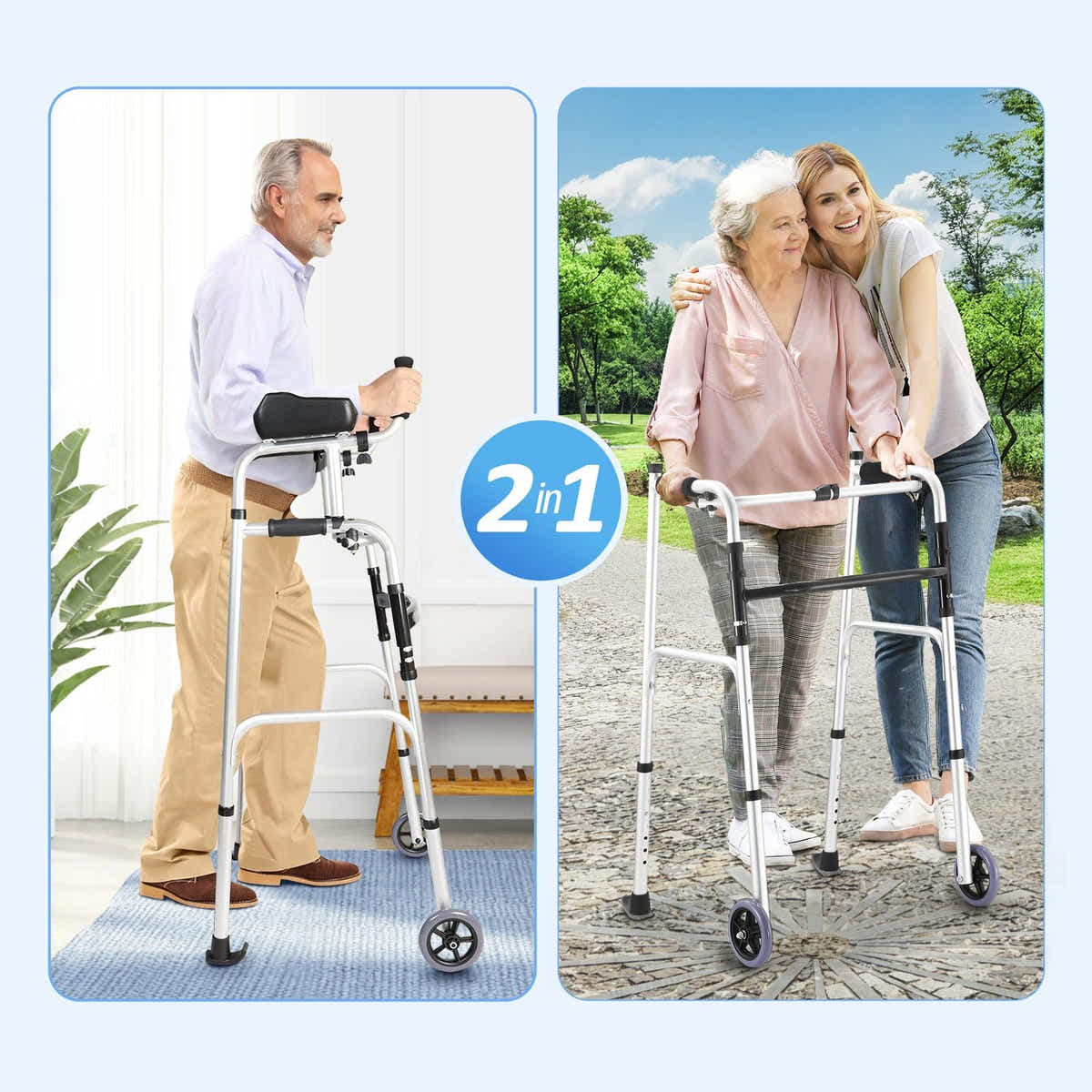 DS BD 2in1 Folding Walker Medical Aid Elderly Mobility Walking Adjustable Toilet