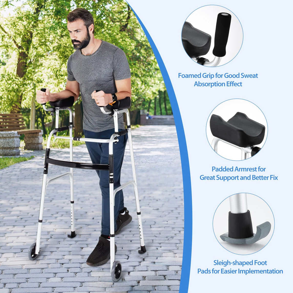 DS BD 2in1 Folding Walker Medical Aid Elderly Mobility Walking Adjustable Toilet