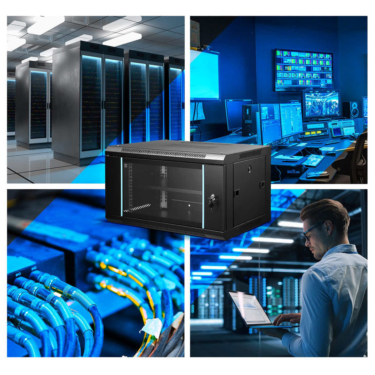 DS BD 6U Network Server Cabinet Wall Mount Data 19 Inch Deep Glass Door