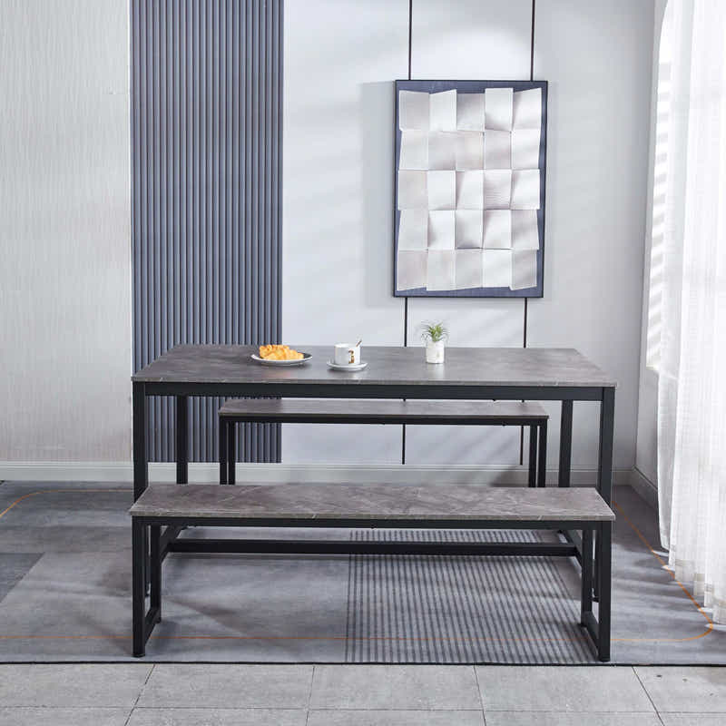 3-Piece Grey Marble Look Dining Set