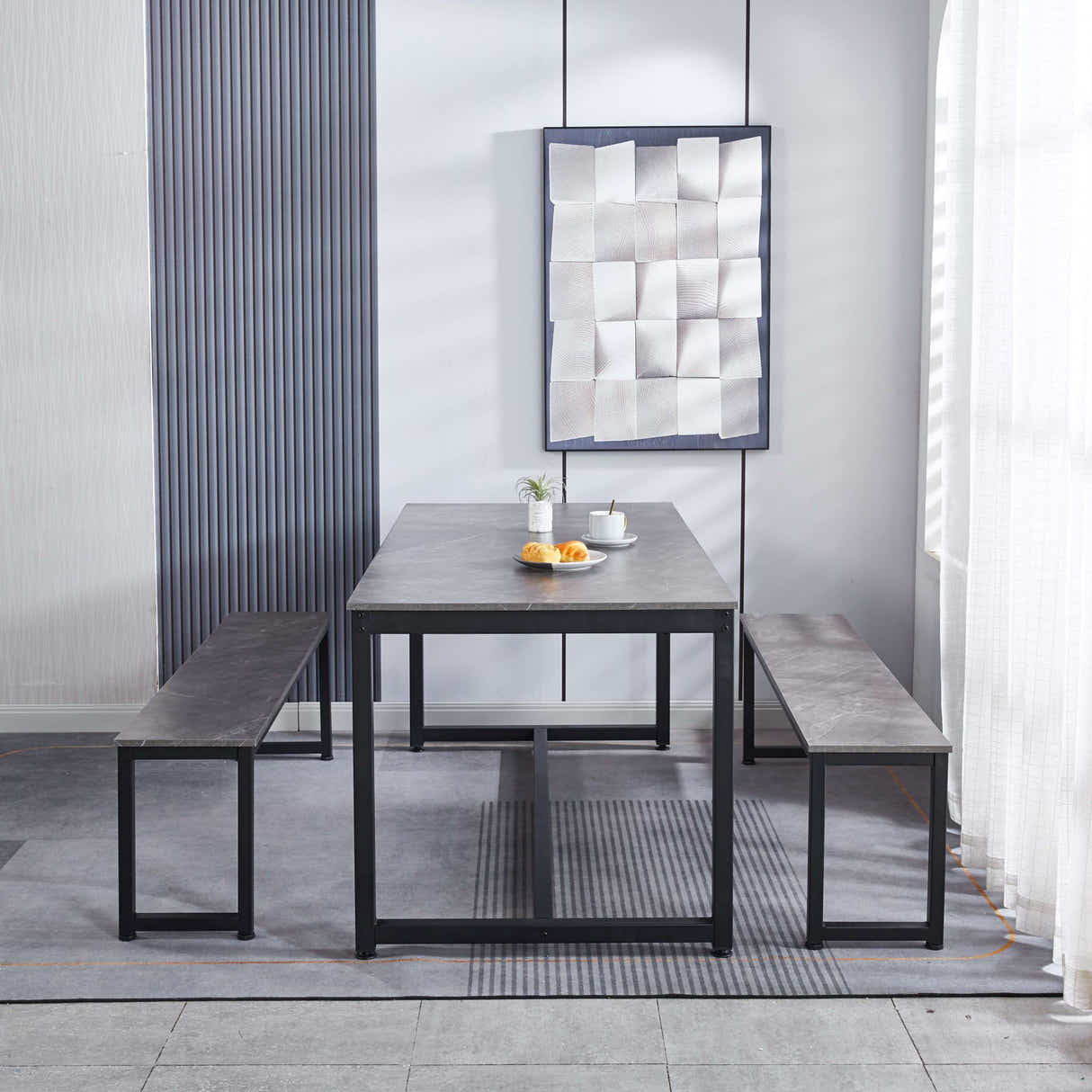 DS 3-Piece Grey Marble Look Dining Set