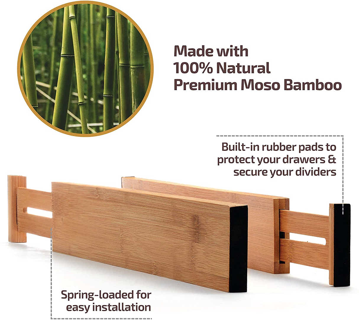 DS BS 4pcs Bamboo Expandable Adjustable Drawer Dividers Organizers