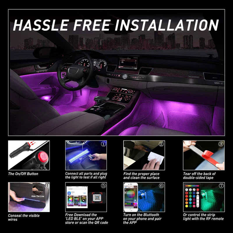 DS BS Car Interior Strip Light Kit Music Sync