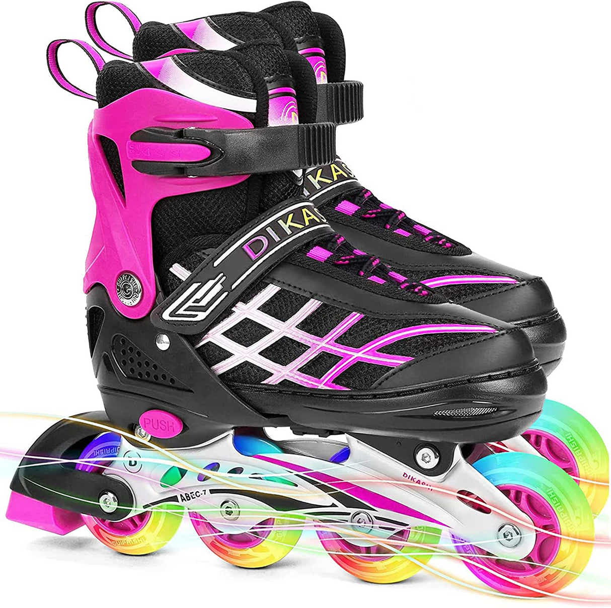 DS BS Kids Adjustable Inline Skates with Light Up Wheels Size33-37Pink