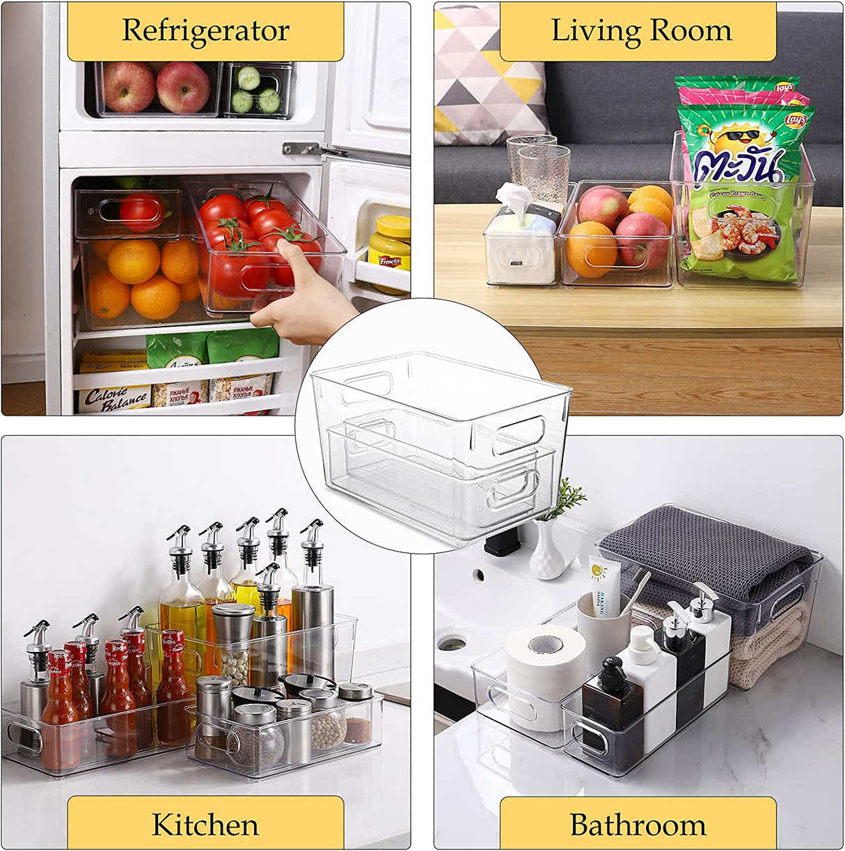 DS BS 5Pcs Clear Refrigerator Organizer with Cutout Handles
