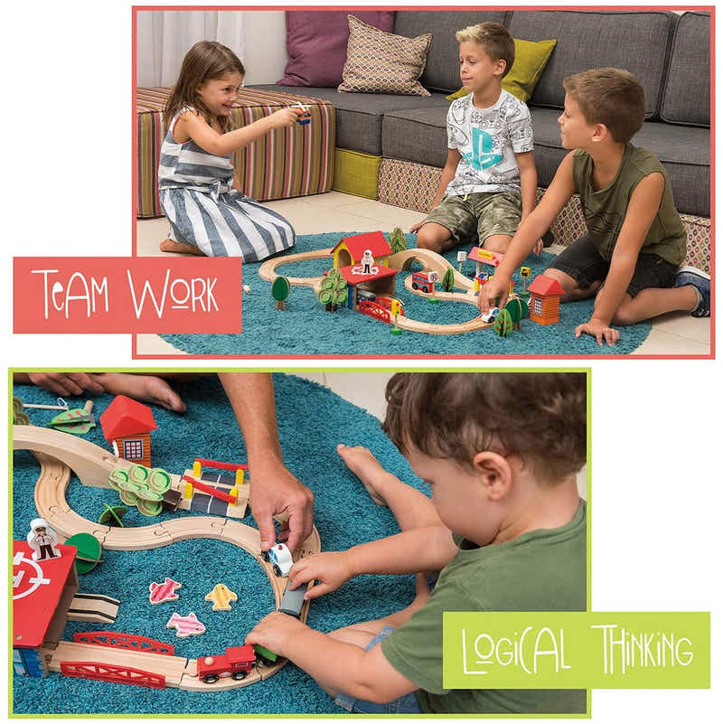 DS BS Wooden Train Tracks & Trains Construction Toys-Railway Station