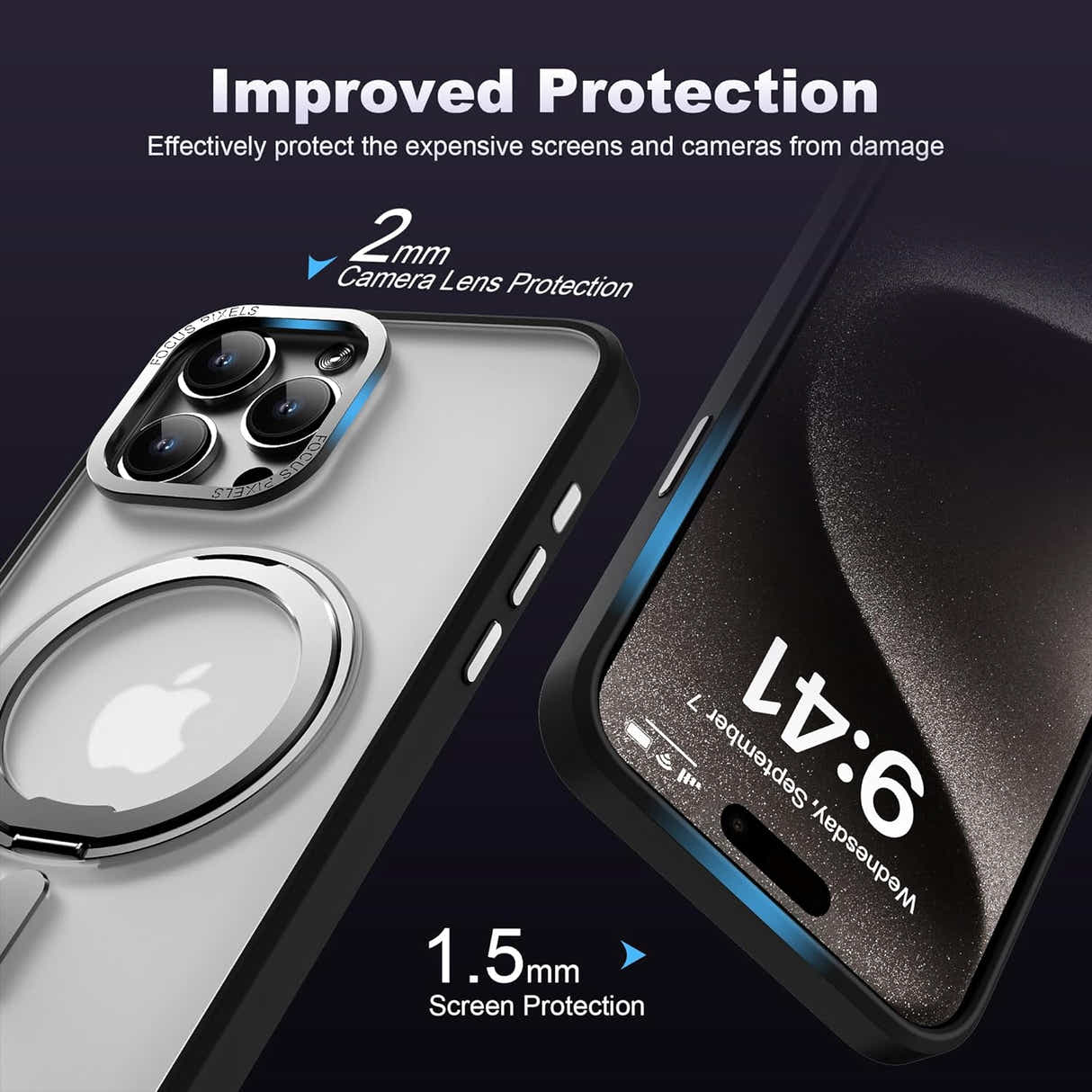 DS BS iPhone 14 Pro Max Case with 360°Rotatable Magnetic Ring Stand