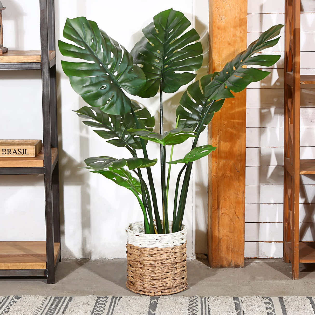 DS BS Artificial Plastic Tropical Palm Tree Monstera-150CM