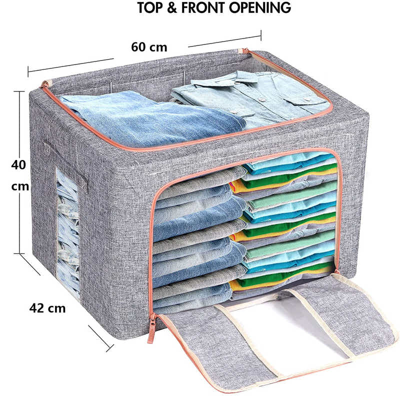 DS BS Foldable Steel Frame Clear Window Storage Bins Box-100L