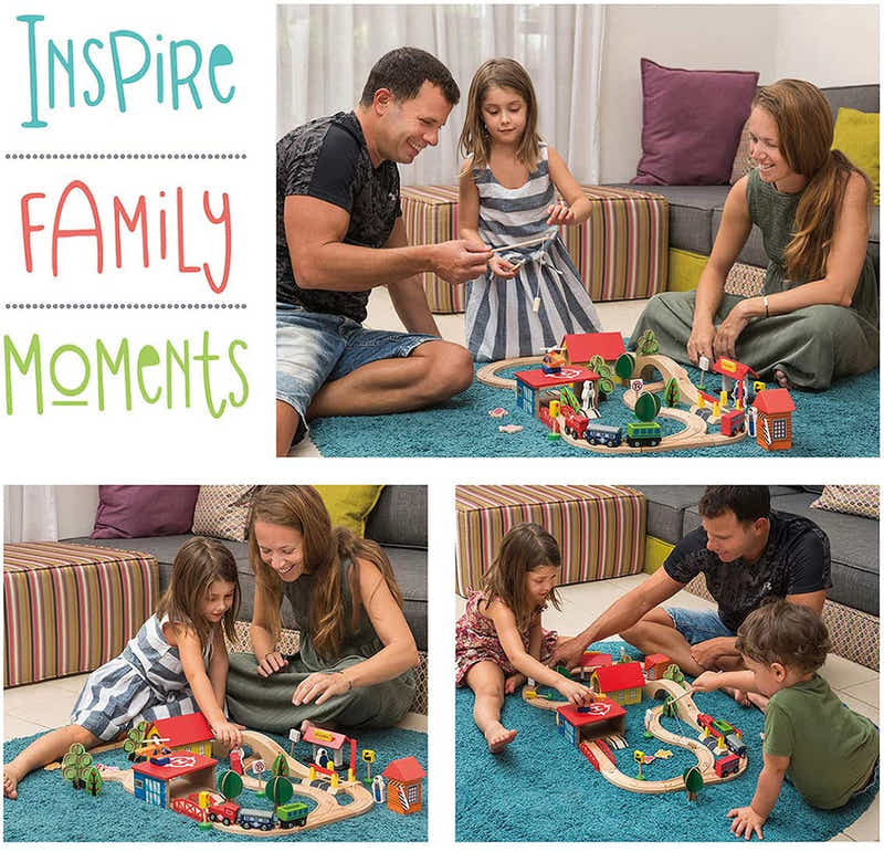 DS BS Wooden Train Tracks & Trains Construction Toys-Railway Station