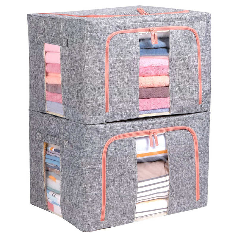 DS BS Foldable Steel Frame Clear Window Storage Bins Box-100L