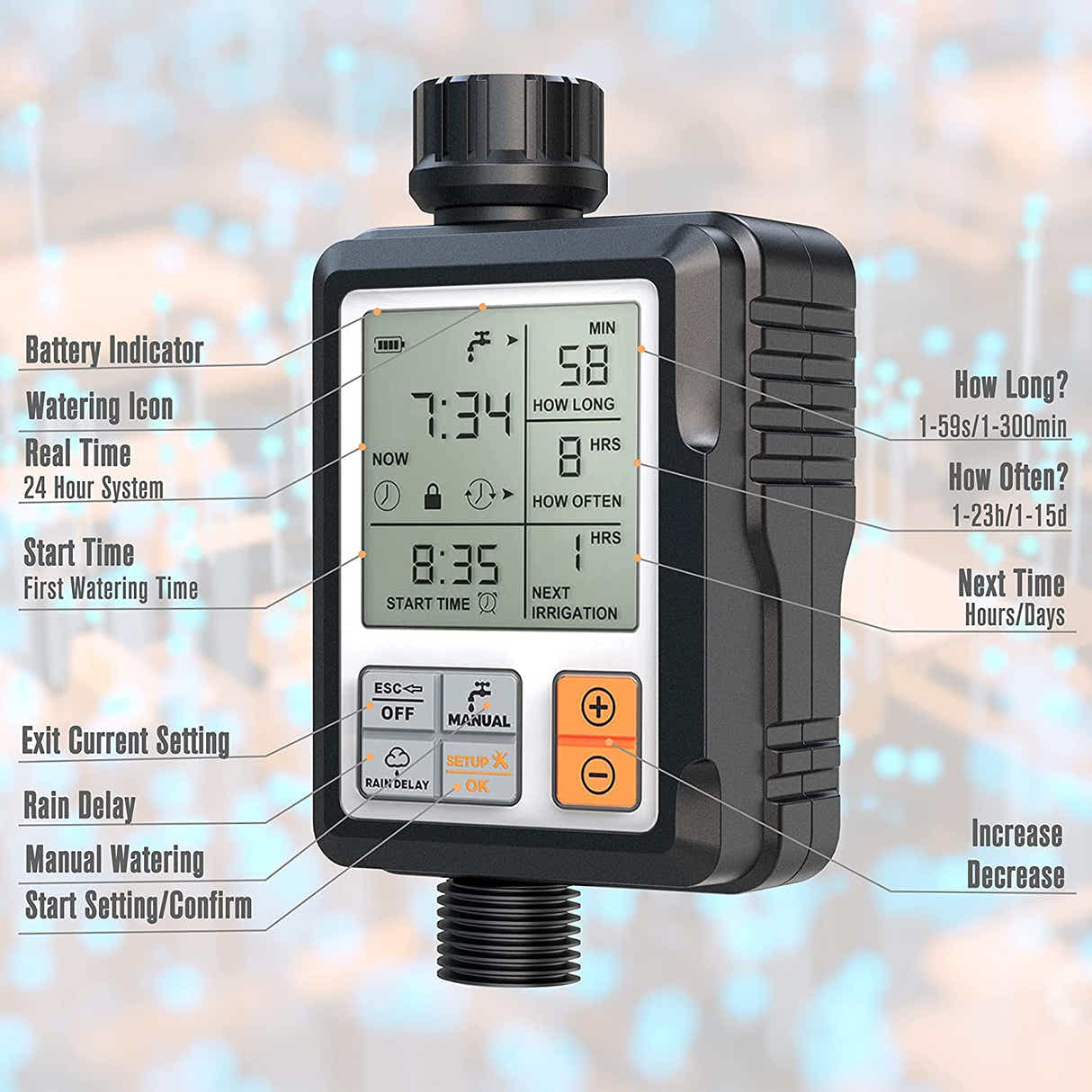 DS BS Double Outlet Water Timer for Garden Hose Faucet
