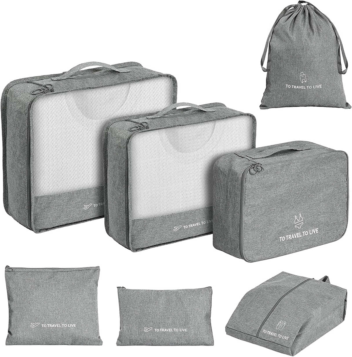 DS BS Travel Storage Luggage Organizer Pouch Set of 7-Gray