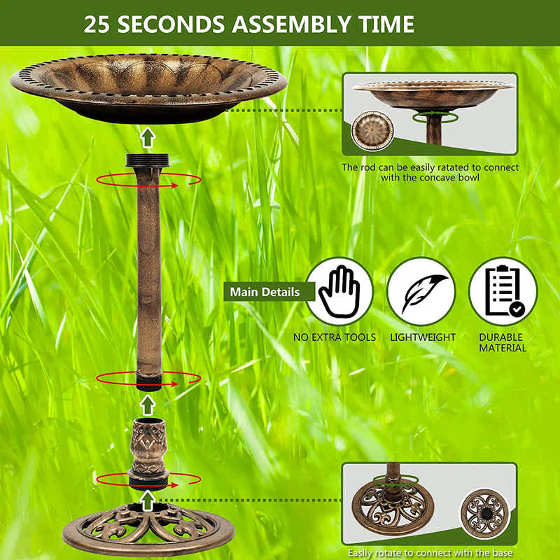 DS BS Outdoor Traditional Resin Garden Bird Bath-Copper