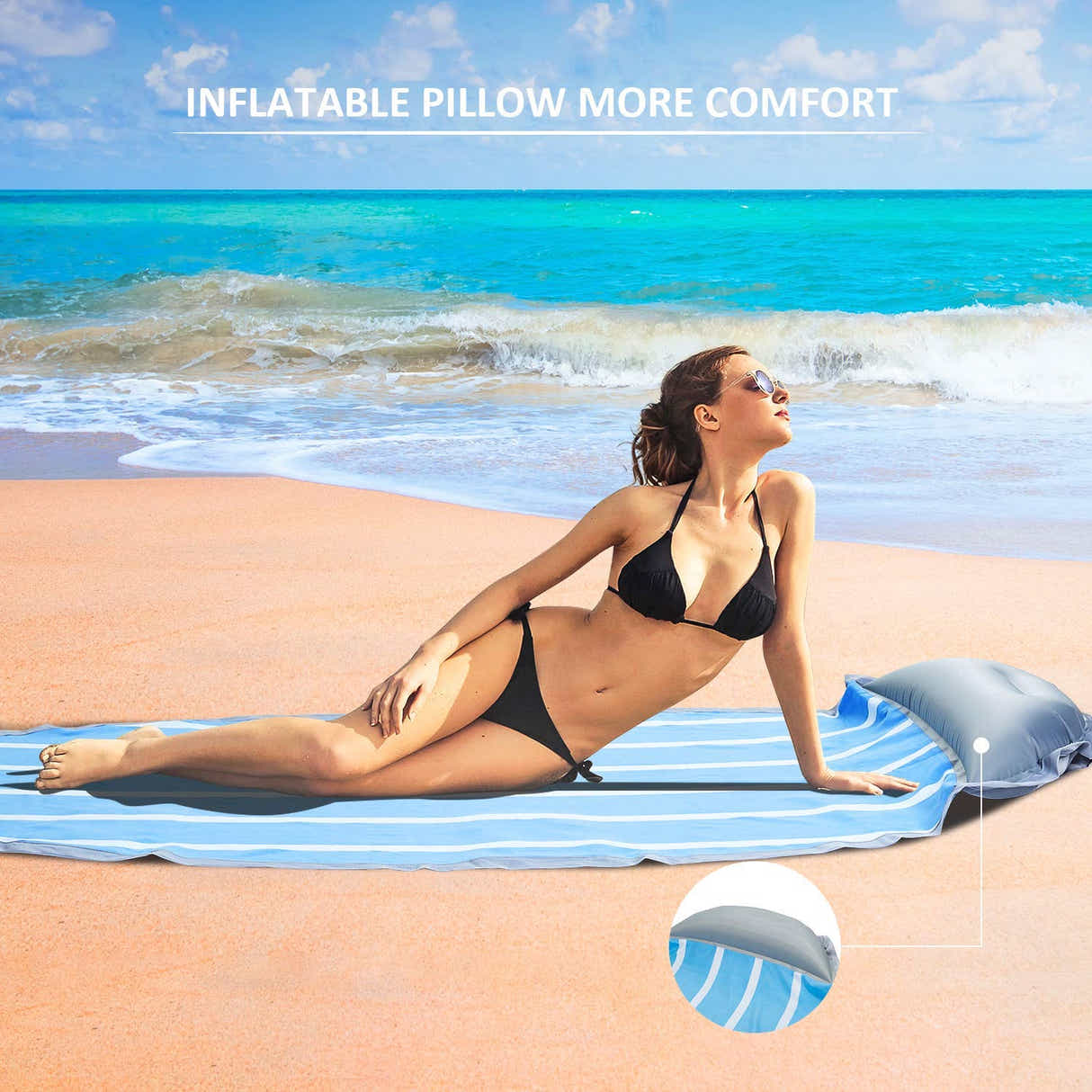 DS BS Outdoor Oversized Picnic Mat Beach Blanket with Inflatable Pillow