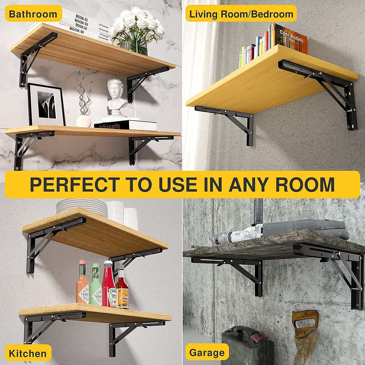 DS BS 2pcs Space Saving Wall Mounted DIY Folding Shelf Brackets-35x17cm