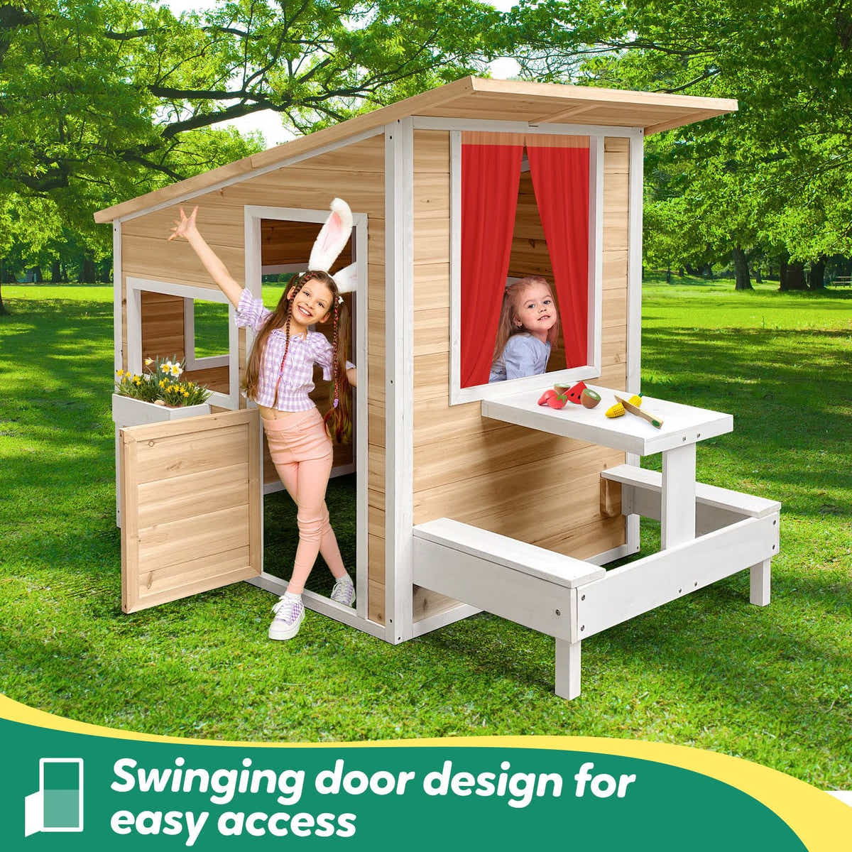 DS BD Kids Wooden Cubby House Playhouse Game Activity Centre Garden Cottage