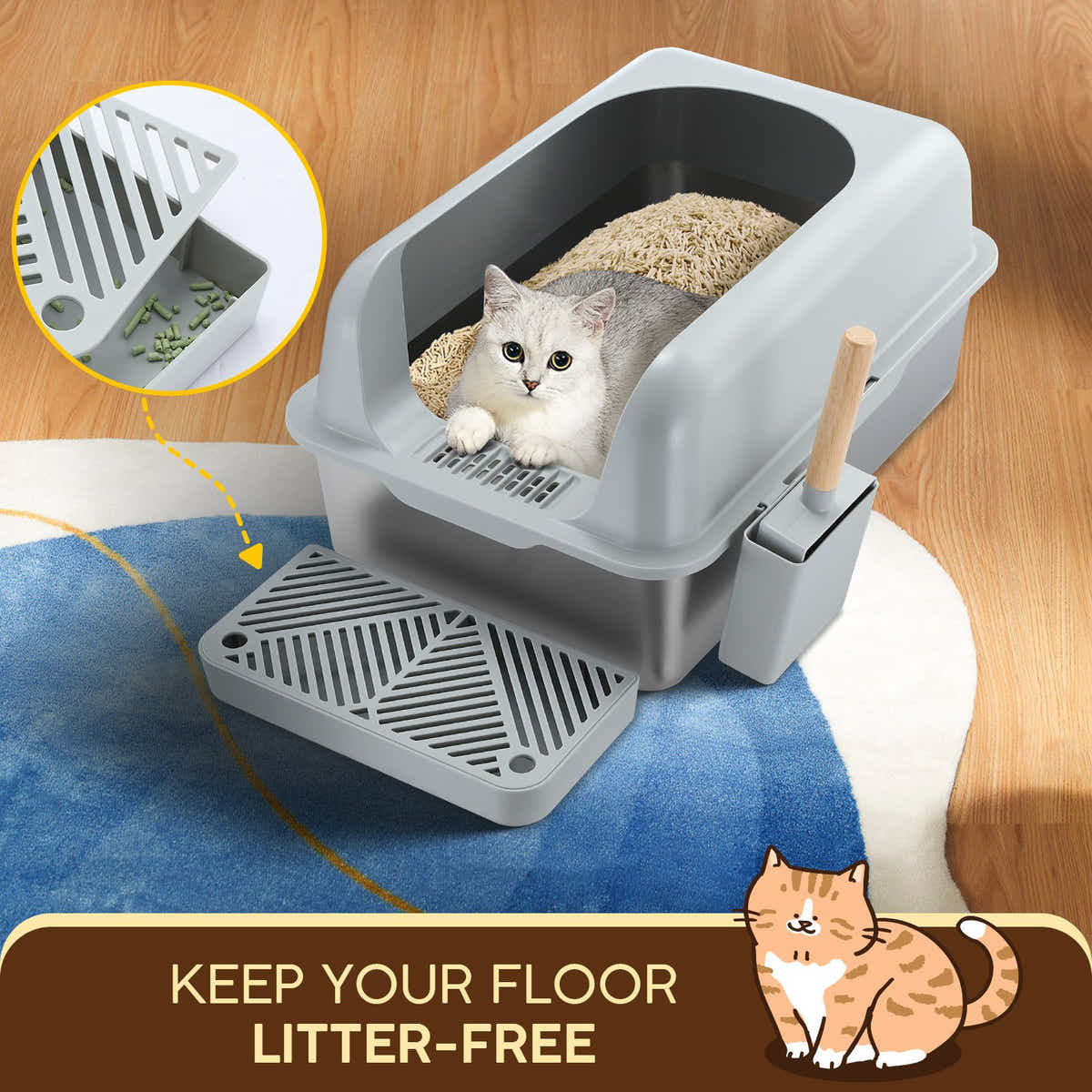 DS BD Stainless Steel Cat Litter XL Pet Toilet Metal Pan Clean 20L with Scoop