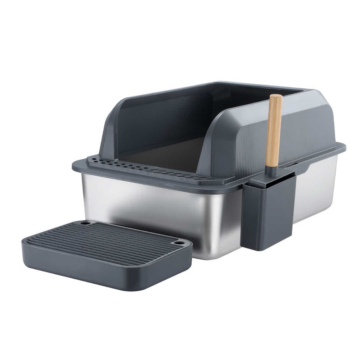 DS BD Stainless Steel Cat Litter XL High Enclosed Pan Scoop 20L with Filter