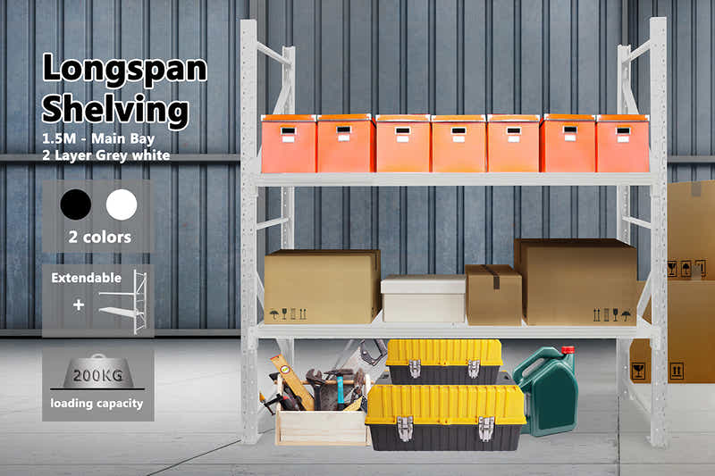 2-Layer Longspan Shelving Grey White - 1.5 M