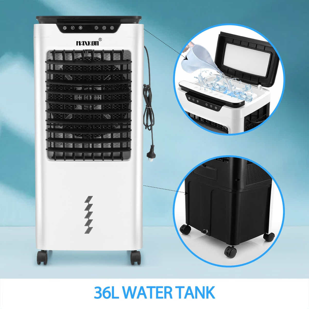 DS BD Maxkon 3 In 1 Evaporative Air Cooler Fan Humidifier 36L Remote Control