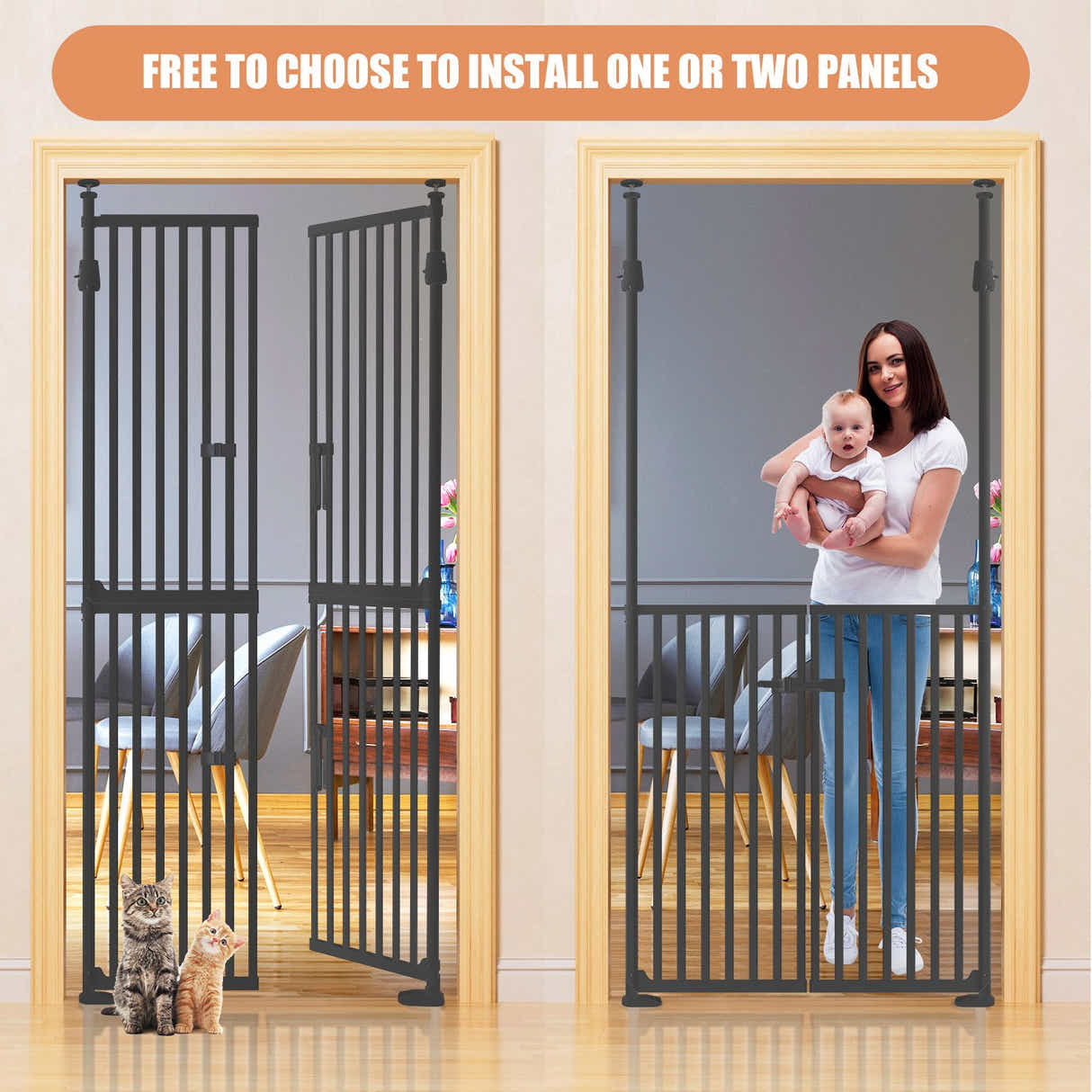 DS BD Retractable Safety Gate Dog Cat Extra Tall Fence 190 to 250cm Black