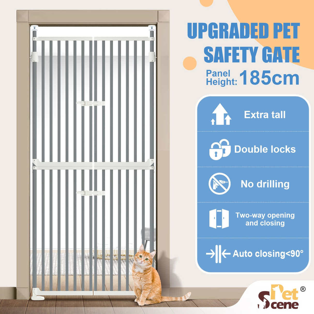 DS BD Pet Safety Gate Dog Cat Safe Guard Extra Tall Fence Kitchen 190 to 250cm