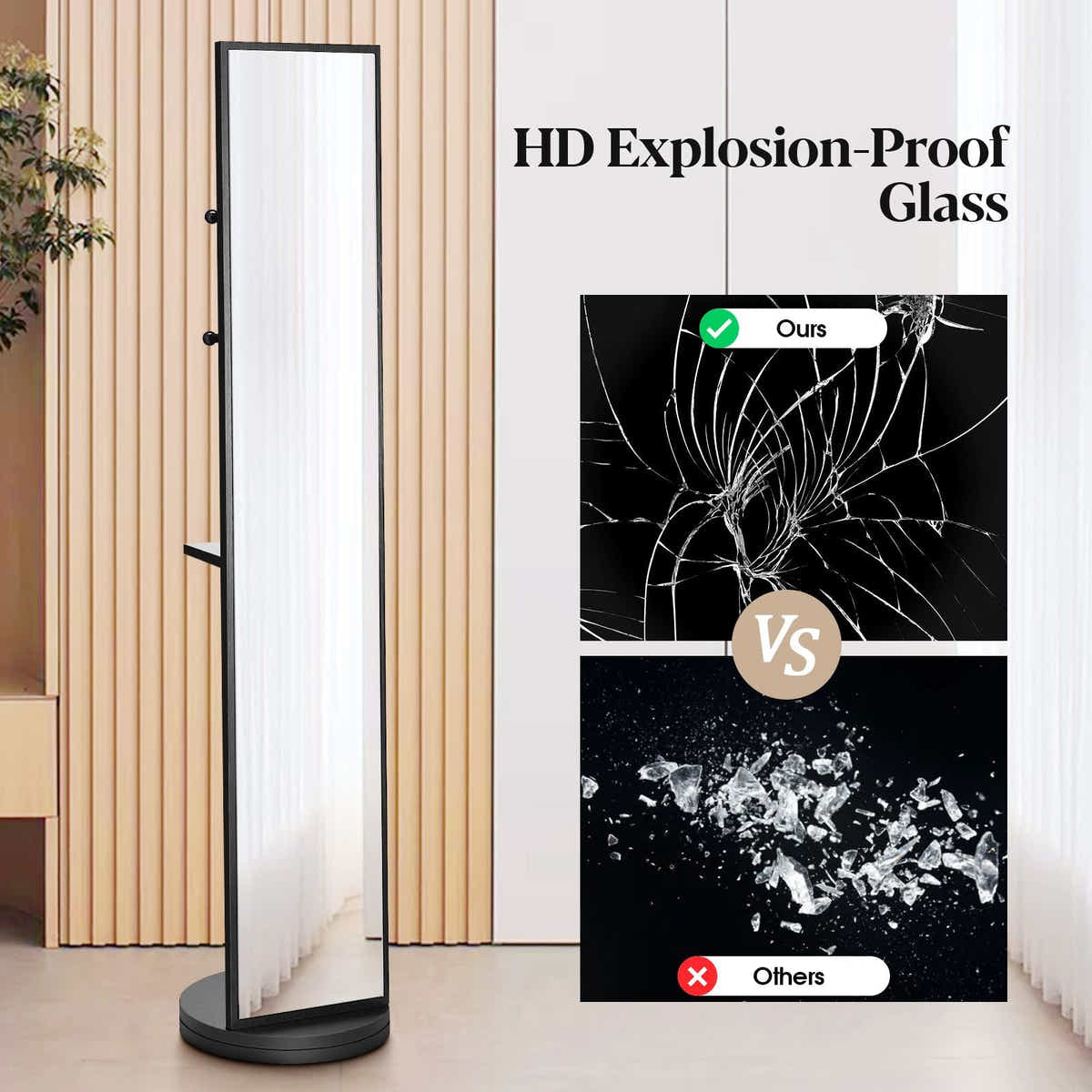 DS BD Full Length Body Mirror Large Tall Floor Free Standing Decor Black Storage