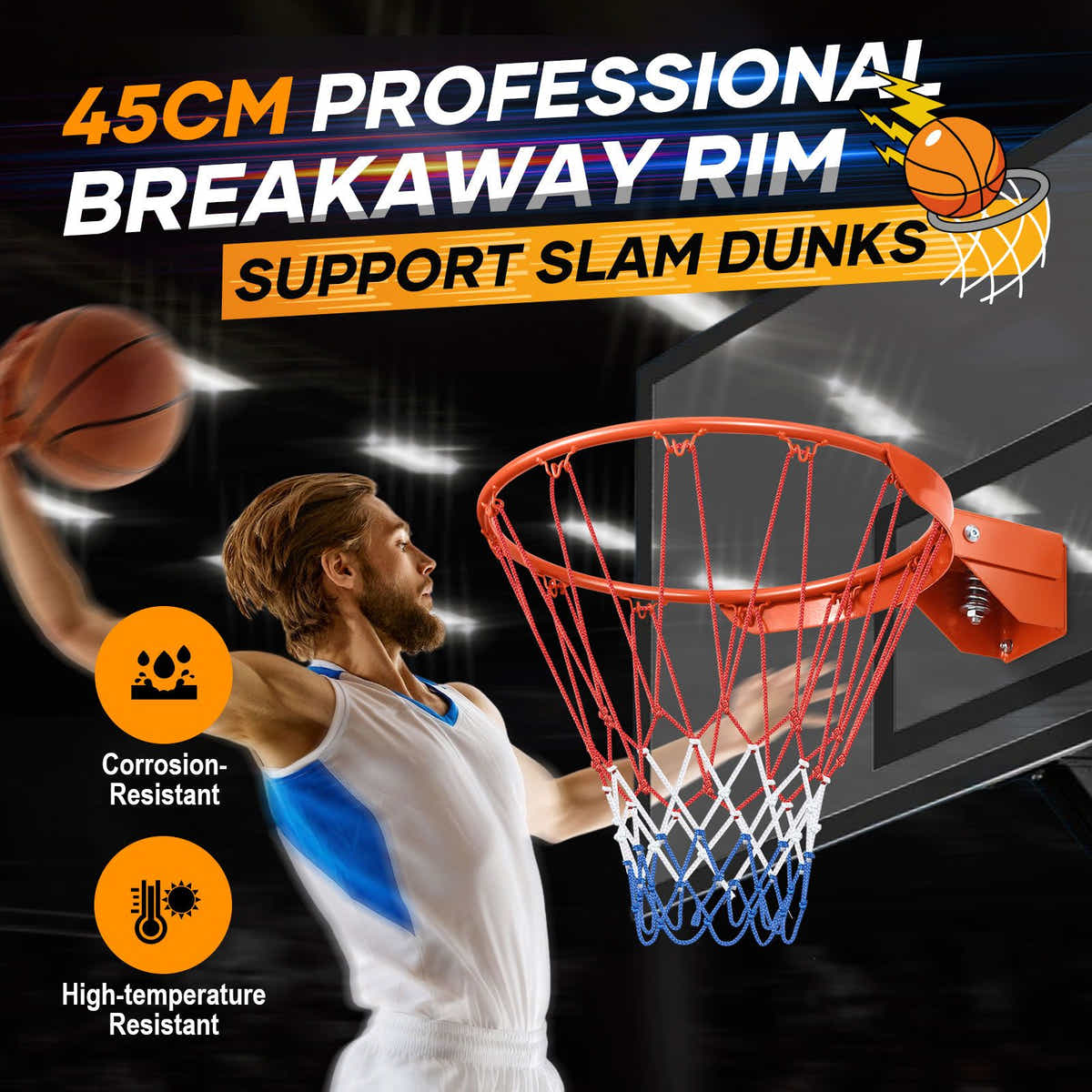 DS BD Genki Breakaway Basketball Rim Ring Hoop Goal Net 45cm Wall Mount Standard