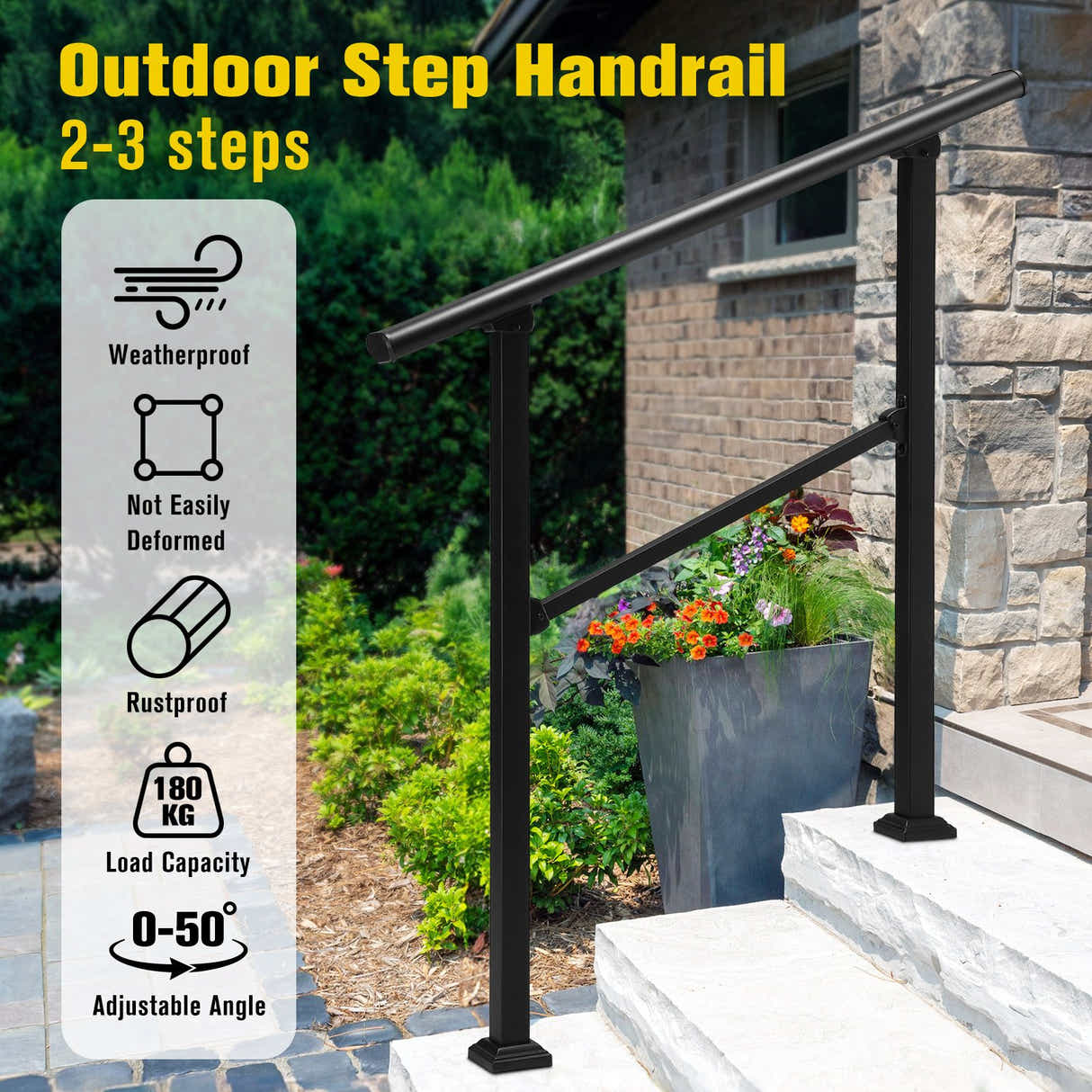 DS BD Stair Handrails Outdoor Steps Rail 2-3 Step Staircase Deck 97x102.5cm