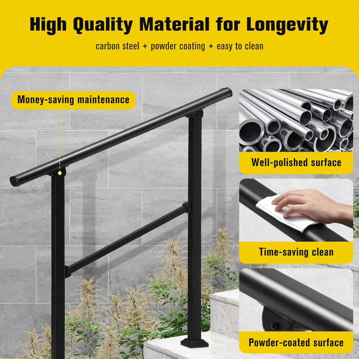 DS BD Stair Handrails Outdoor Steps Rail 2-3 Step Staircase Deck 97x102.5cm