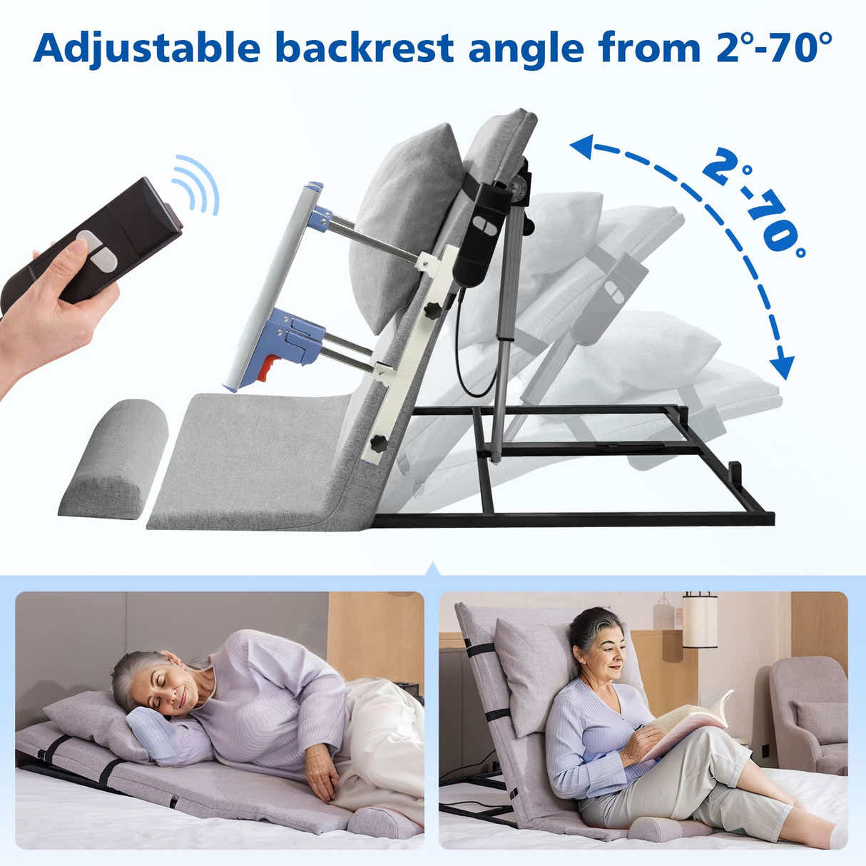 DS BD Electric Lift Bed Arm Back Rest Pillow Bedrails Power Chair Lifter Remote