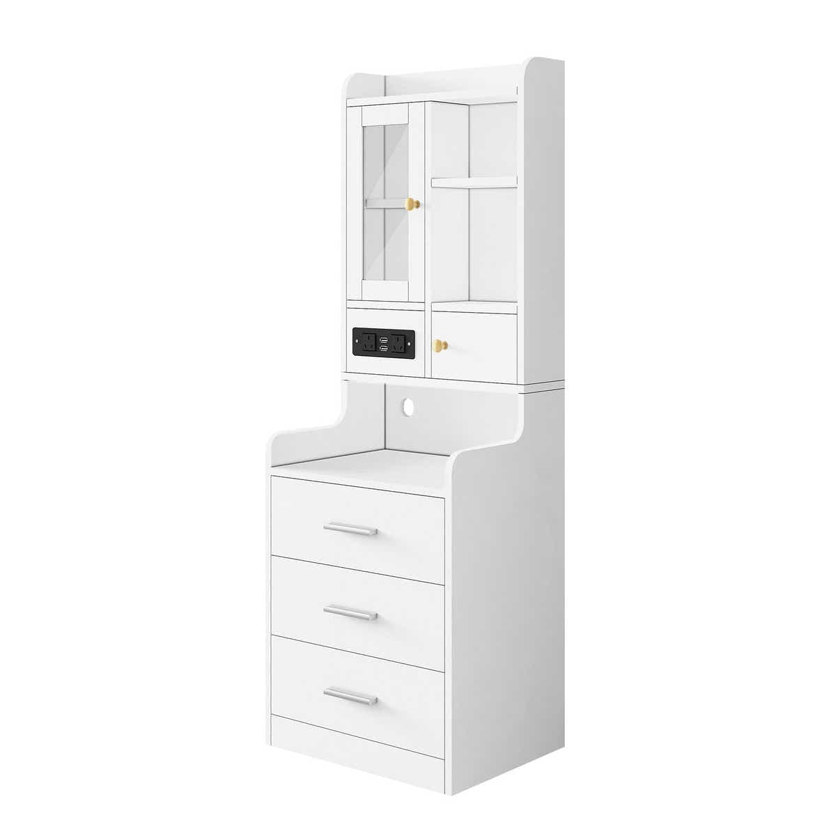 DS BD Table Bookshelf LED Nightstand Lamp Cabinet Wooden with Charging Station
