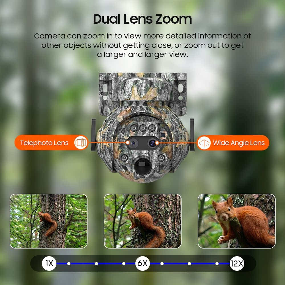 DS BD Security Hunting Camera Game 4G 6MP Solar Powered 12X Zoom Surveillance