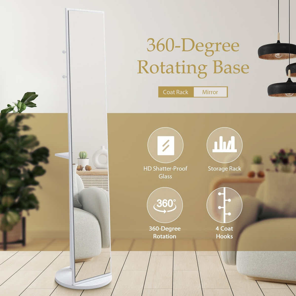 DS BD Full Length Mirror Tall Floor Free Standing Body Storage White 30x20x164cm