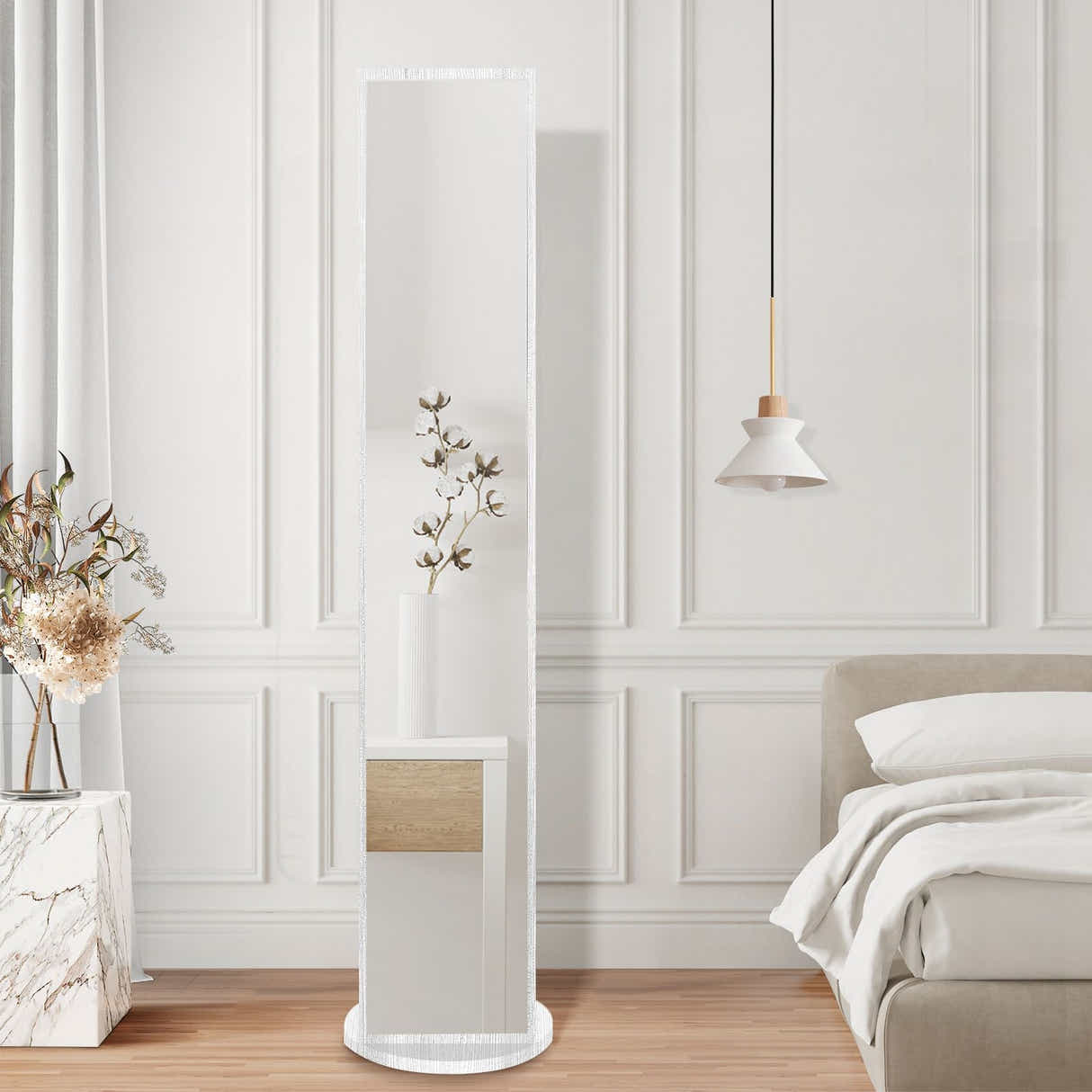 DS BD Full Length Mirror Tall Floor Free Standing Body Storage White 30x20x164cm
