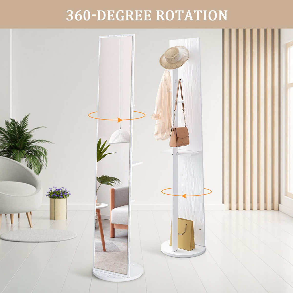 DS BD Full Length Mirror Tall Floor Free Standing Body Storage White 30x20x164cm