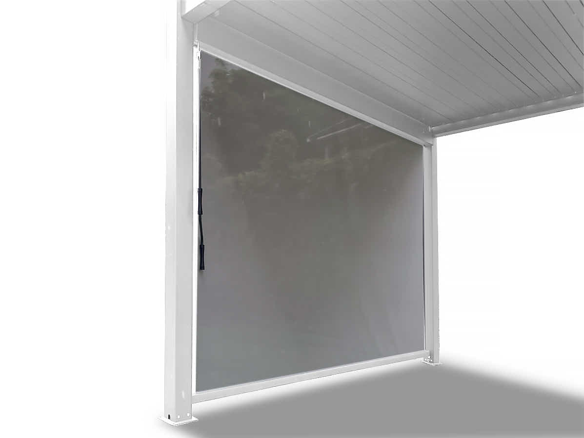 Pergola Blind with White Frame & Grey Screen - 3m x 3m