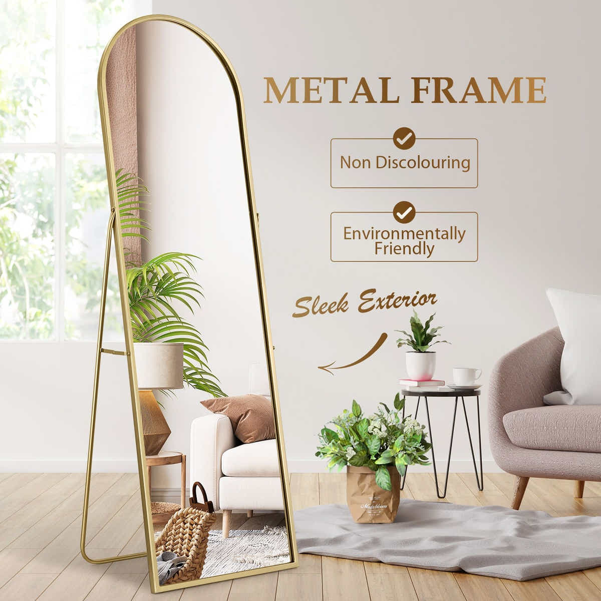 DS BD Arch Full Length Mirror Whole Standing Glass Gold Metal Stand 50x2x160cm