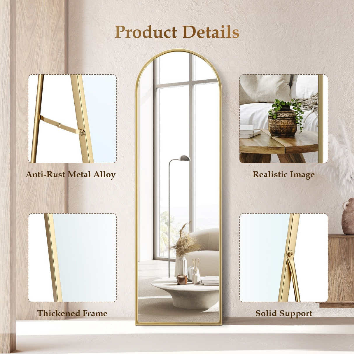 DS BD Arch Full Length Mirror Whole Standing Glass Gold Metal Stand 50x2x160cm