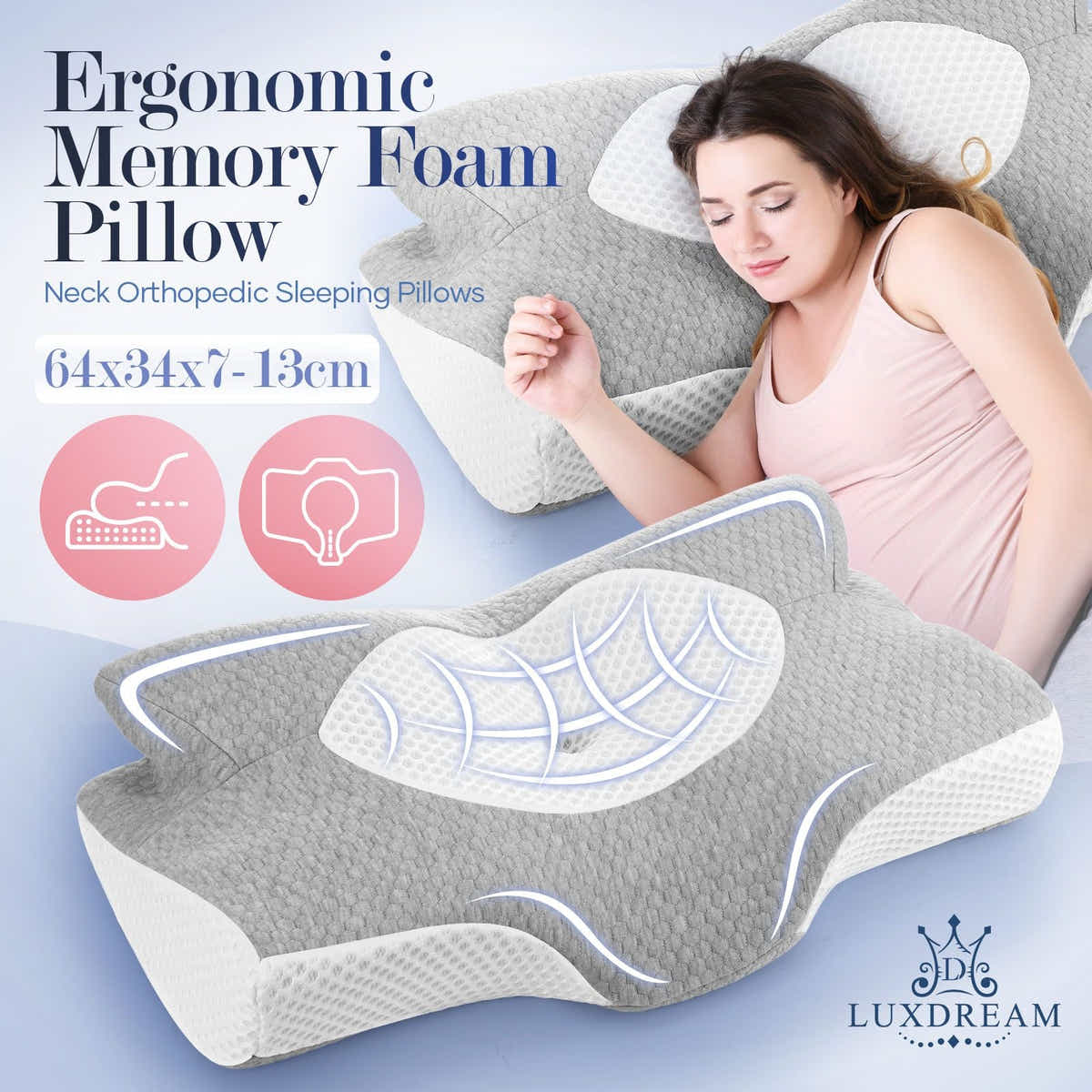 DS BD Luxdream Cervical Pillow Memory Foam Contour Neck Shoulder Ergonomic