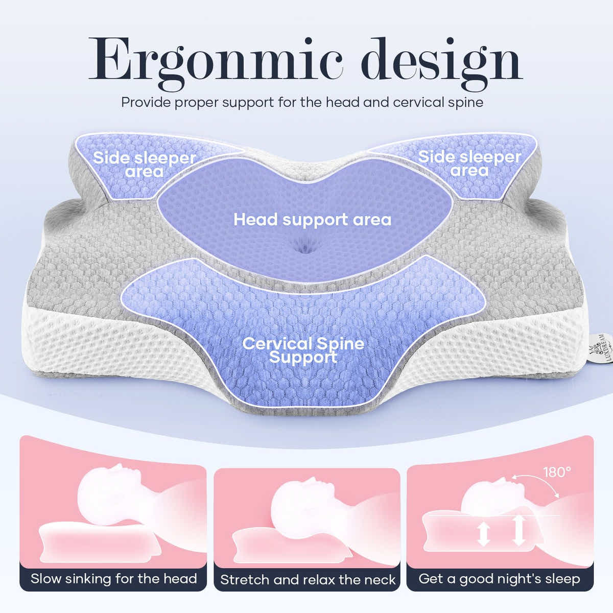 DS BD Luxdream Cervical Pillow Memory Foam Contour Neck Shoulder Ergonomic