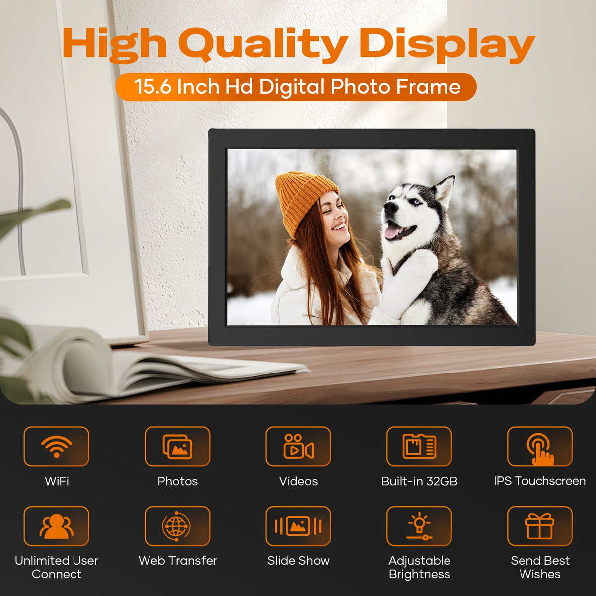 DS BD WiFi Digital Picture Frame 15.6 Inch 1920x1080 HD IPS Electronic 32GB Auto