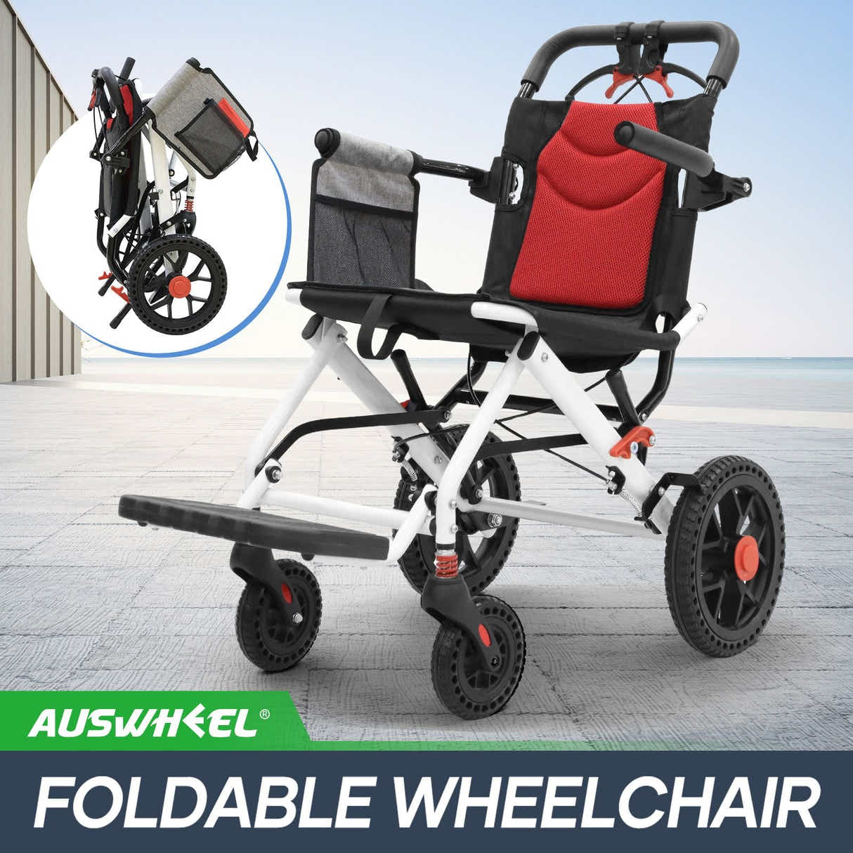 DS BD 12 Inch Folding Wheelchair Mobility Disability Aid PU Wheel Lightweight