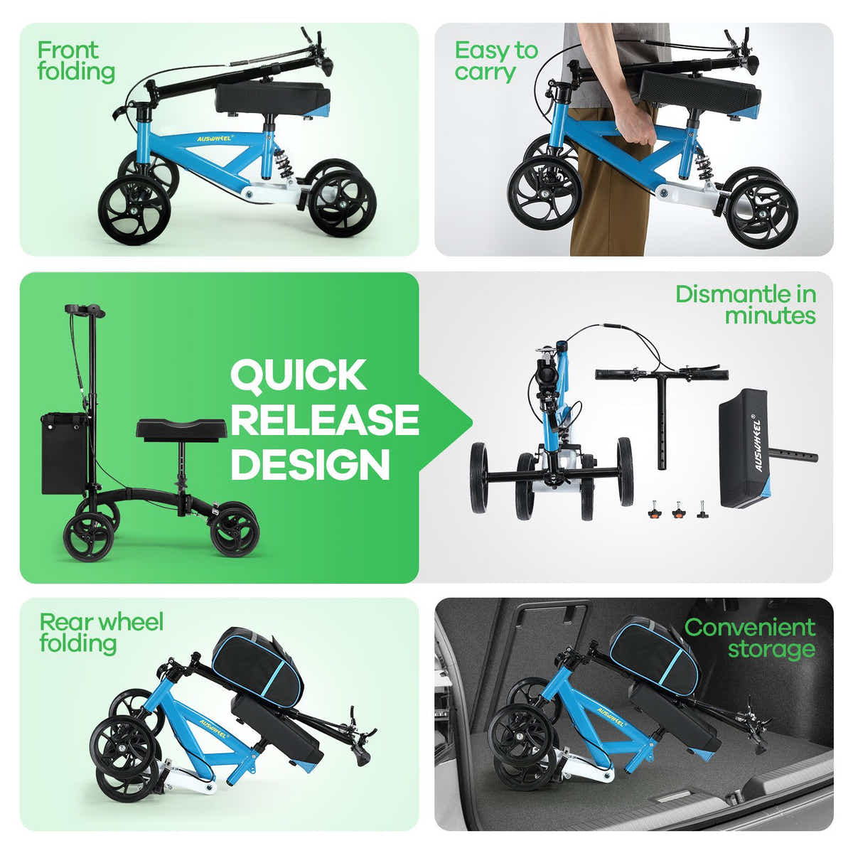 DS BD Knee Scooter Walker Steerable Mobility Wheelchair Medical Crutch Broken BL
